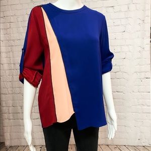 BCBG MAXAZRIA Versatile Blue-Peach-Red Blouse